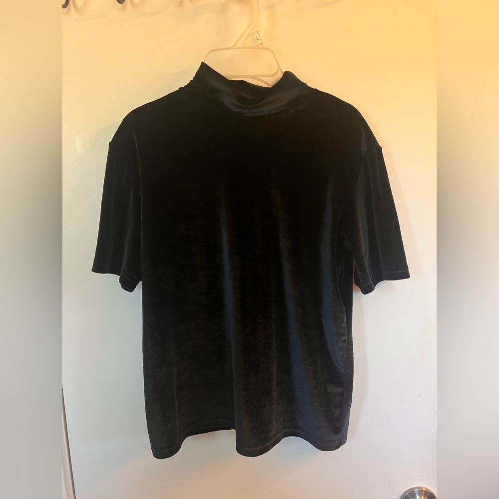 Black Velvet Turtleneck Short Sleeved Shirt Jaipur